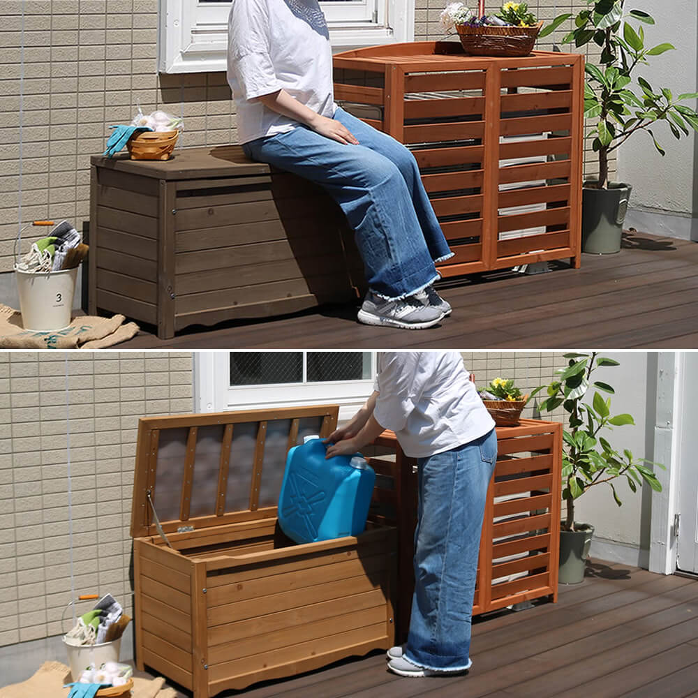 Ａｒｂｒｅ（アルブル）　木製ボックスベンチ　Ｍ　ボックスベンチ　収納庫付ベンチ　ベンチストッカー　椅子　スツール　物入れ　木製 - 10