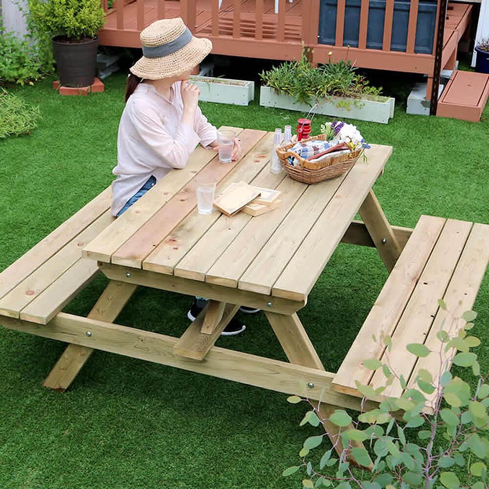 定番NEW ガーデンテーブル ベンチ一体型 屋外 テーブル カフェ テラス