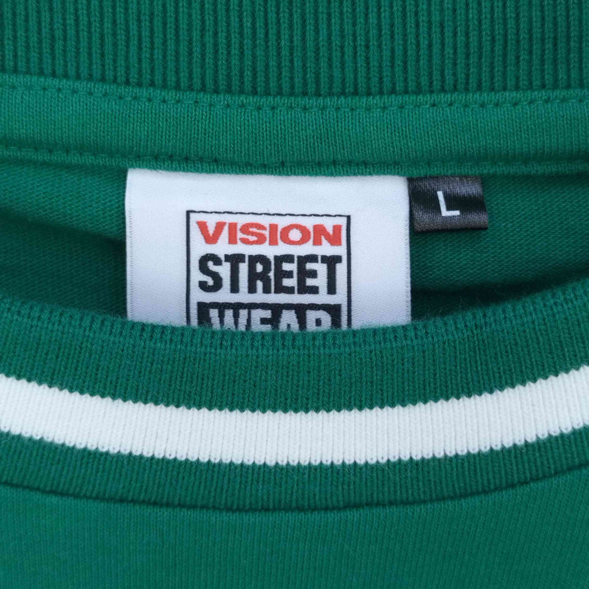 VISION STREET WEAR(ヴィジョンストリートウェア)リブライン切替 ロゴ刺繍 クルーネックTシャツ