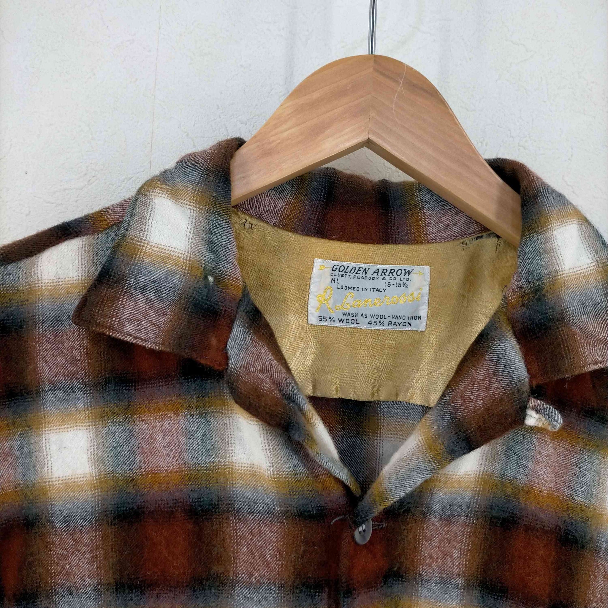 Lanerossi(フメイ)50~60s ウールレーヨン オンブレチェック 開襟シャツ