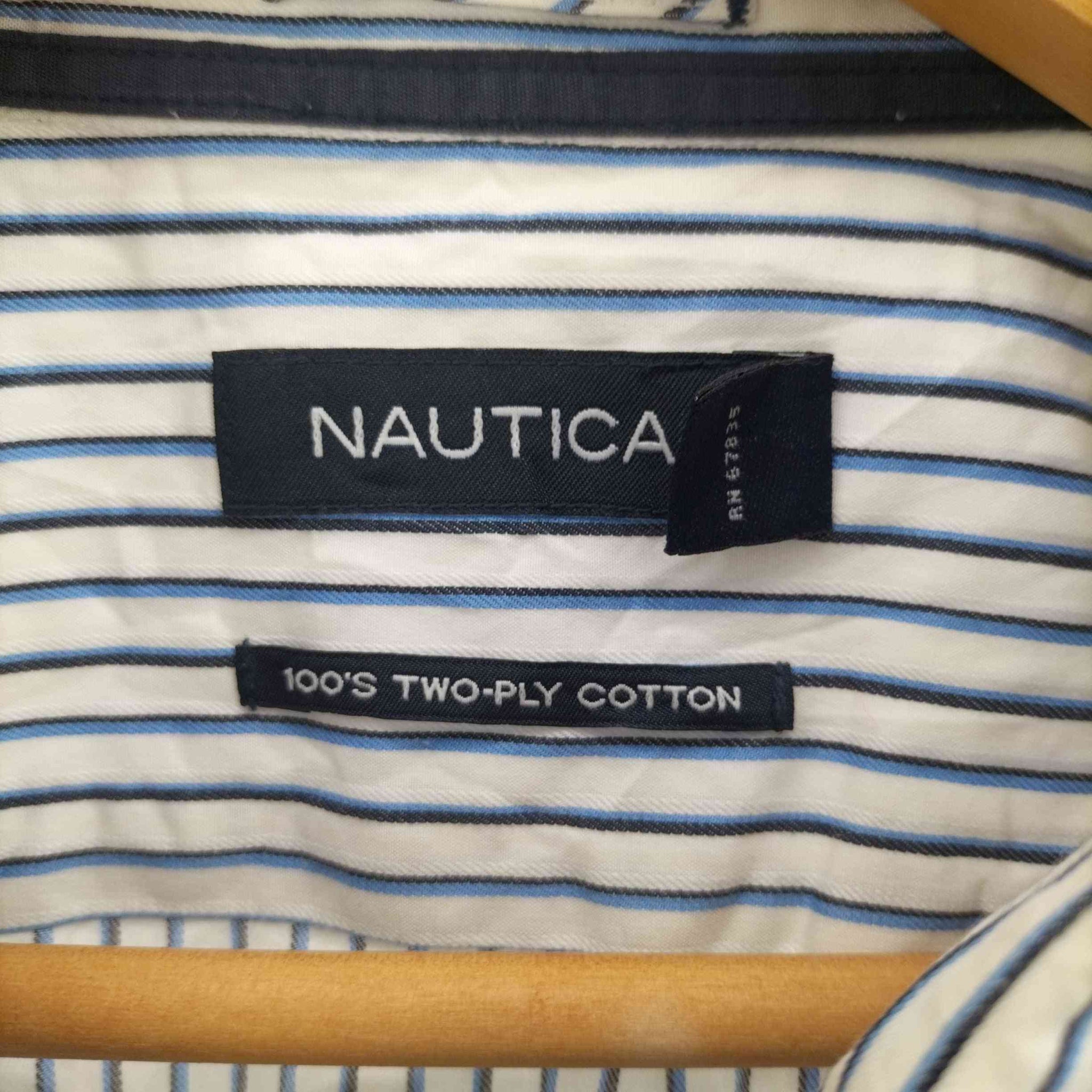 NAUTICA(ノーティカ)TWO-PLY COTTON ロゴ刺繍 ストライプ L/S シャツ ビッグサイズ