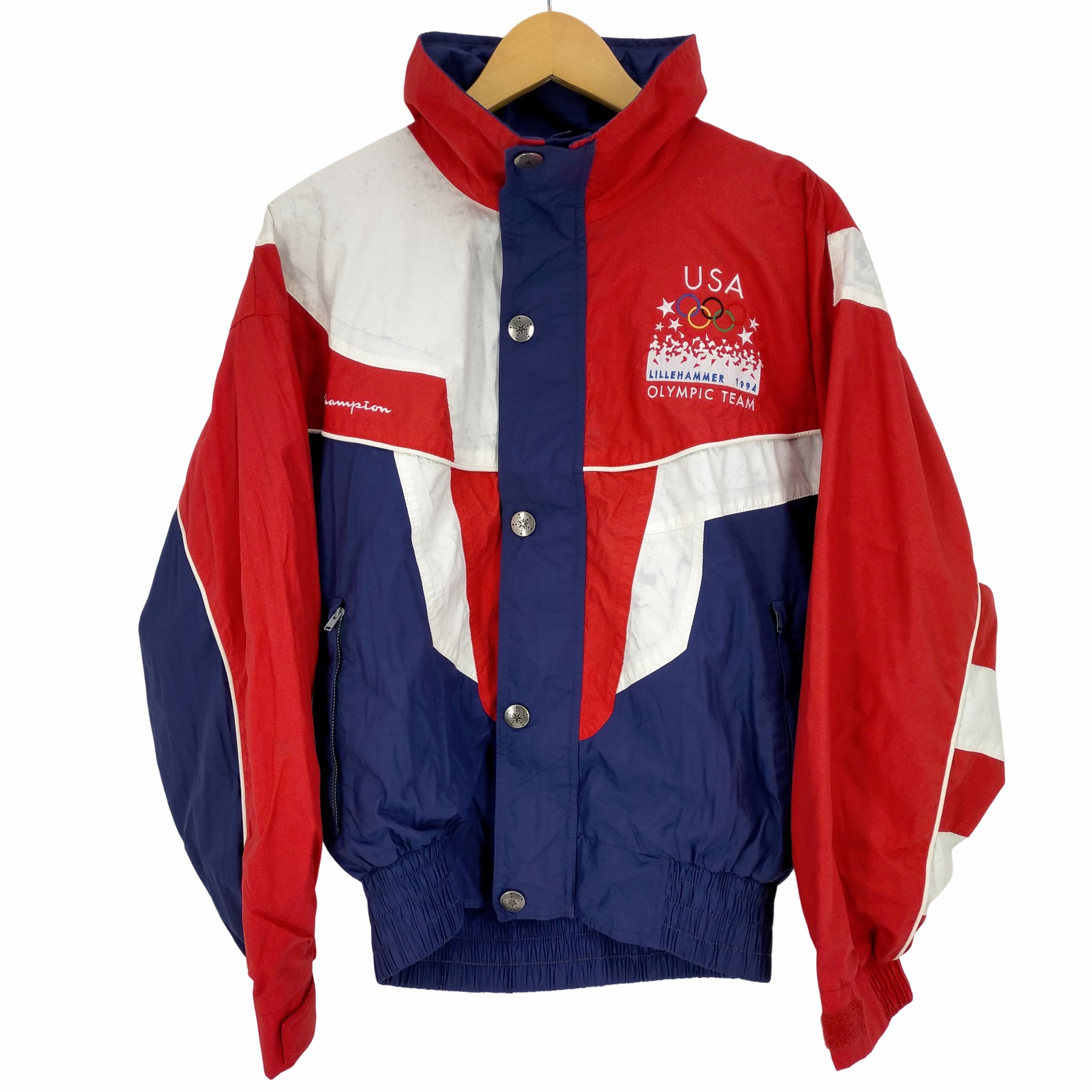 90s USAオリンピックナイロンジャケット　マルチカラー　ジップ　人気ブランド