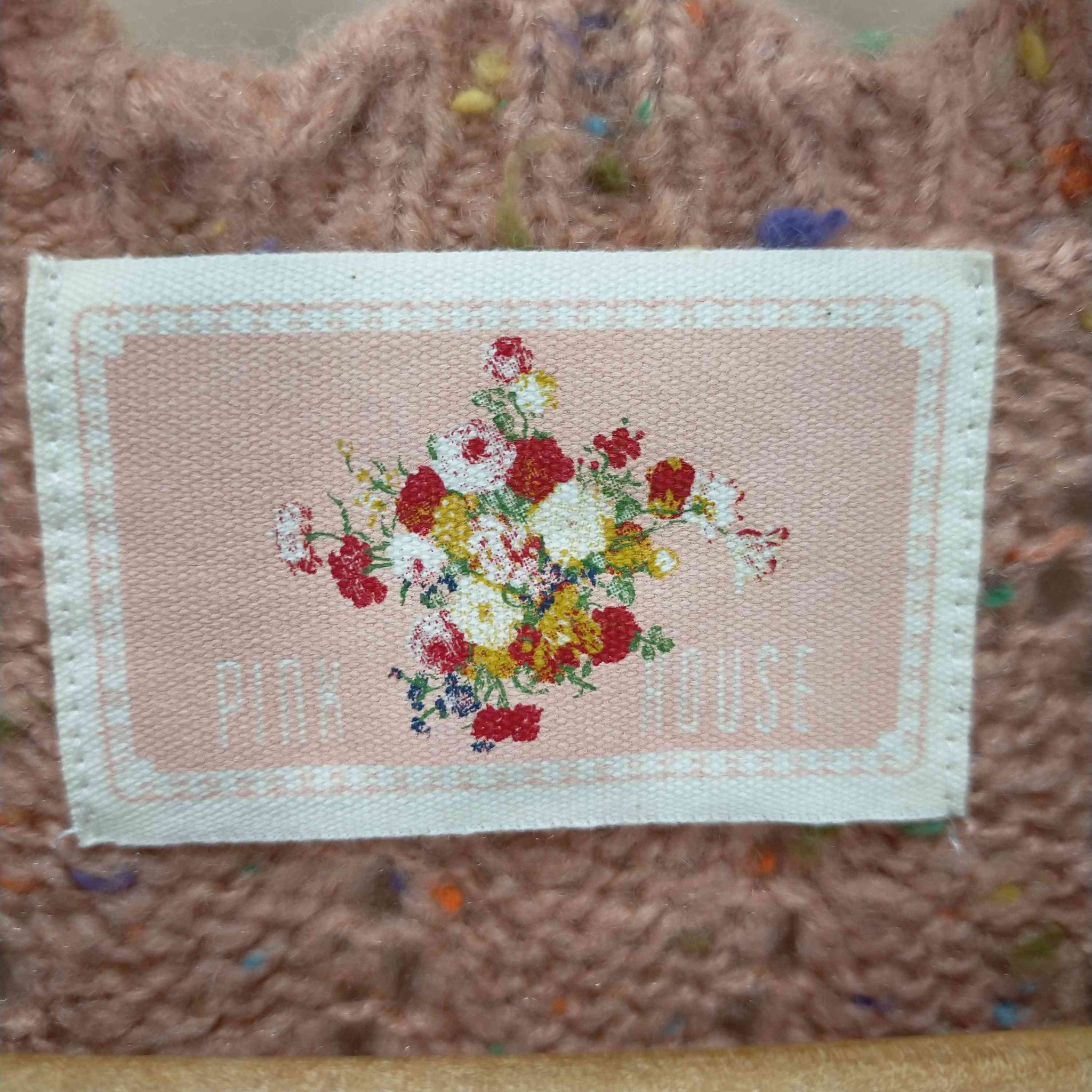 PINK HOUSE(ピンクハウス)リボンモチーフ付き カラフルネップ糸透かし編みカーディガン