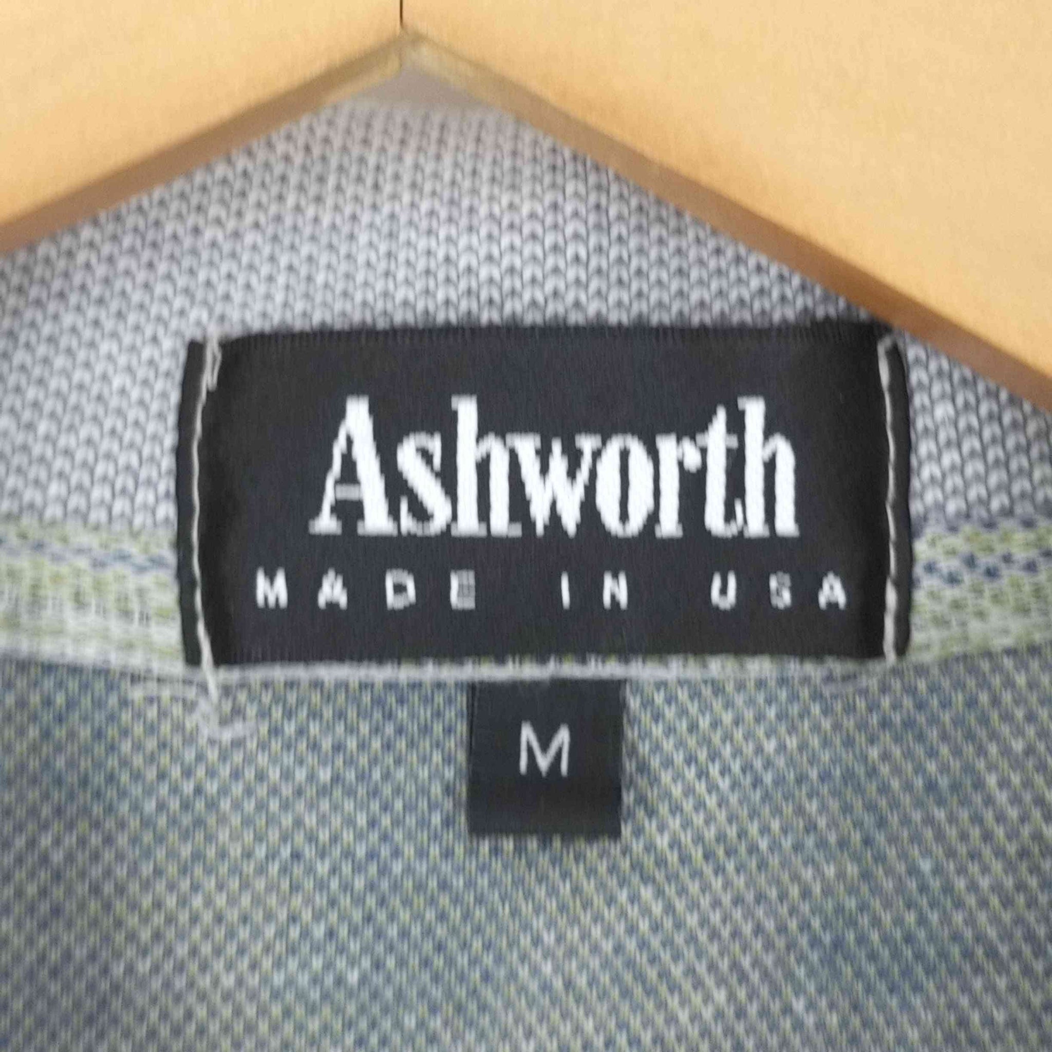 ASHWORTH(アシュワース)USA製 ロゴ刺繍 ストライプ ポロシャツ