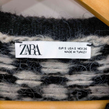 ZARA(ザラ)Cropped Knit Checkered Cardigan チェッカーフラッグノーカラーカーディガン