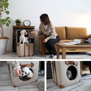 ペットハウス＆スツール アンティーク調 ペット家具 犬 猫 ＢＯＸ 箱型