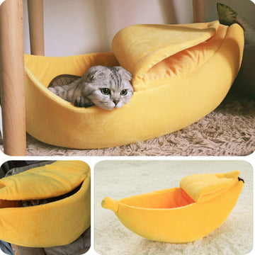 ペットベッド猫ベッドかわいいペットマットふわふわもこもこバナナ猫用ベッドおもちゃプレゼント猫玩具送料無料