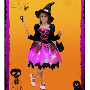 ハロウィン 衣装 子供 女の子 キッズ コスプレ 魔女 魔法使い 妖精 LED