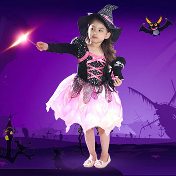 ハロウィン 衣装 子供 女の子 キッズ コスプレ 魔女 魔法使い 妖精 LED