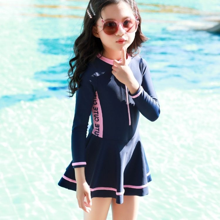 キッズスイムウェア女の子ワンピース長袖水着インナー付おしゃれ可愛いかわいい子供スイミングスクールショートパンツフレアシンプル子ども海プールビーチ海水浴旅行アウトドアカジュアルガールズ