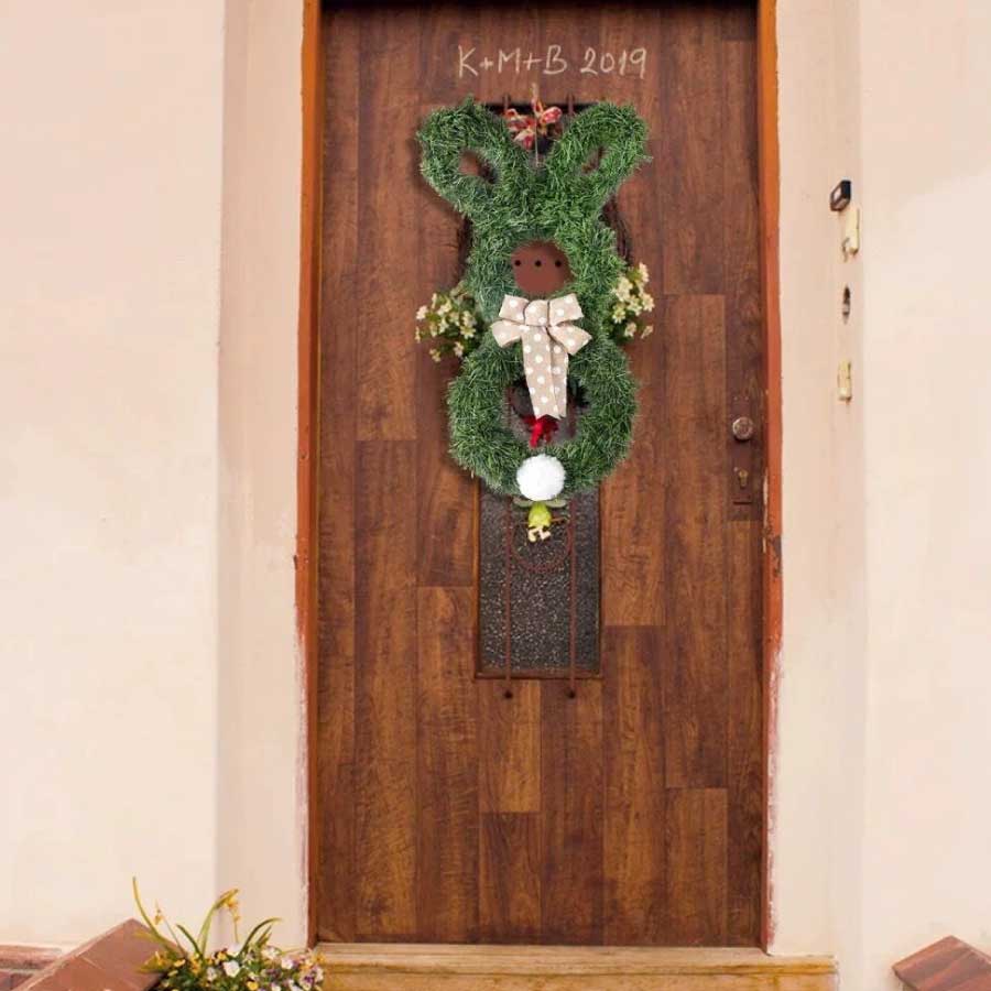 リース ウサギ かわいい パーティー 装飾 人工緑の葉 イースターバニー 花輪 ドア 壁 DIY ホーム 玄関 壁掛け  撮影道具 ギフト カフェ 部屋 飾り 母の日 プレゼント 