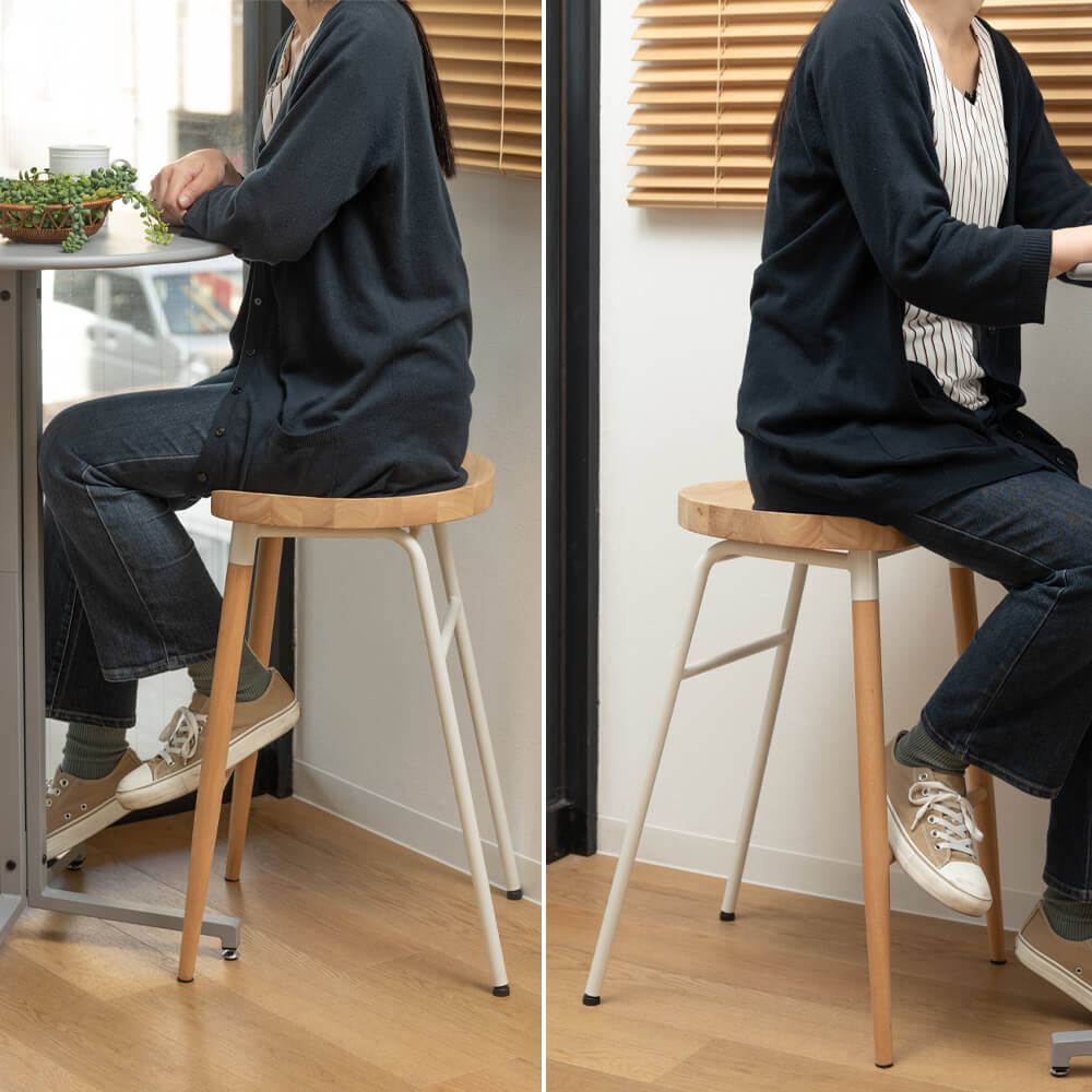 Ｋｉｎｏ（キノ）ハイスツール　ハイスツール　スツール　チェア　椅子　イス　おしゃれ　シンプル　北欧　かわいい　天然木　木製　スチール　ブラック　ホワイト　白　高さ６５ｃｍ　足置き　フットレスト　フィット　キッチン　カウンター　コンパクト　ナチュラル　シン