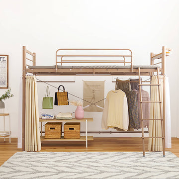 ロフトベッド　高さ１５９ｃｍ　ロフトベッド　シングル　カーテンを取り付けられるロフトベッド　ロータイプ　ベッドフレームのみ　パイプ　シングルサイズ　ベッド　ベット　コンセント付き　パイプベッド　２ｗａｙ　ハンガーポール　ベッド下