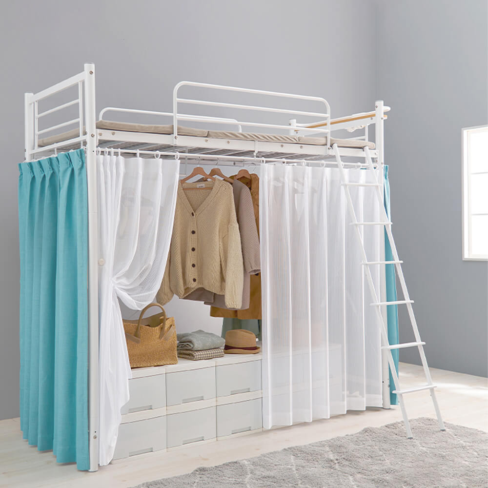 ロフトベッド　高さ２０９ｃｍ　ロフトベッド　シングル　カーテンを取り付けられるロフトベッド　ロータイプ　ベッドフレームのみ　パイプ　シングルサイズ　ベッド　ベット　コンセント付き　パイプベッド　２ｗａｙ　ハンガーポール　ベッド下