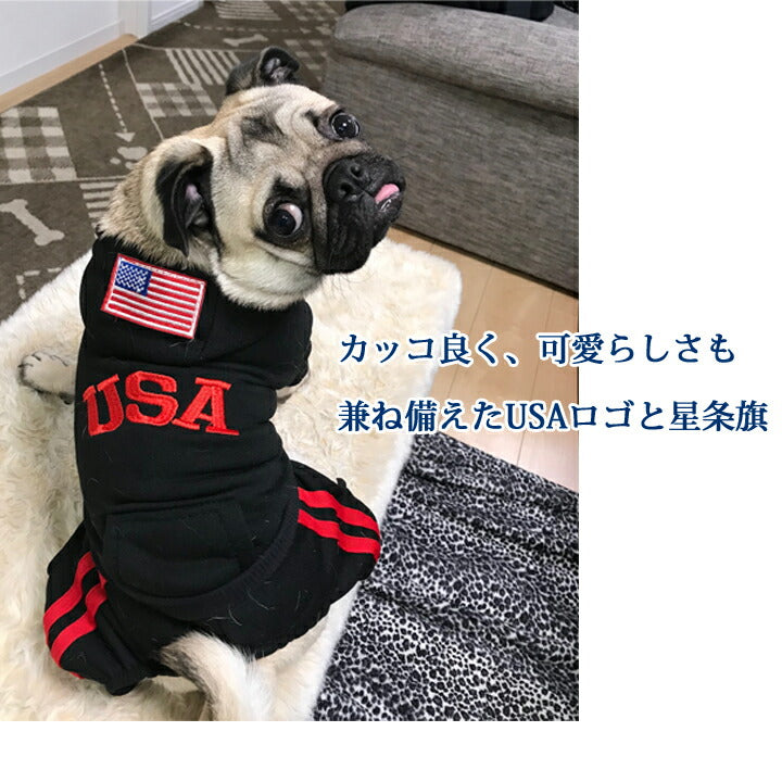 【メール便送料無料】USA犬の服つなぎオーバーオール前ボタンドッグウェア犬服パーカー