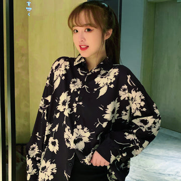 花柄襟付長袖シャツ 秋冬新作 韓国ファッション