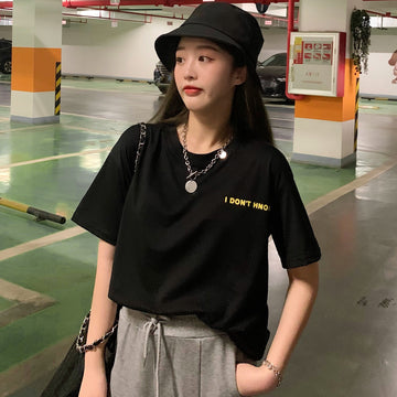 手書き風プリント半袖Tシャツカットソー 韓国ファッション