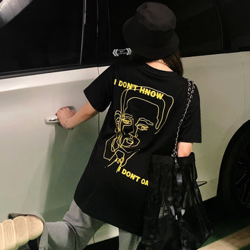 手書き風プリント半袖Tシャツカットソー 韓国ファッション