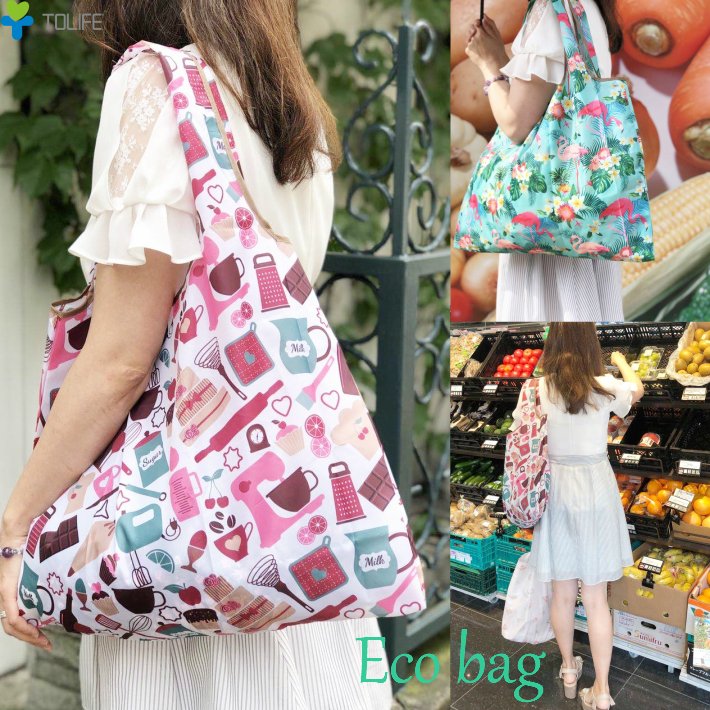 エコバッグ　大容量　Eco bag　全16デザイン　折りたたみ　買い物バッグ　レジ袋　ビッグサイズ　マチが広くて荷物入れやすい　簡単　可愛い柄いっぱい