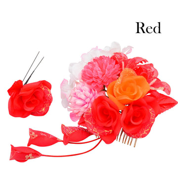 髪飾り成人式赤レッド花かんざし２点セットコームＵピン髪留め卒業式振袖着物袴日本製かんざし簪和装