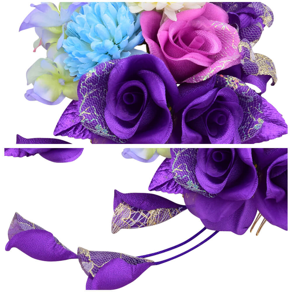 髪飾り成人式紫パープル花かんざし２点セットコームＵピン髪留め卒業式振袖着物袴日本製かんざし簪和装