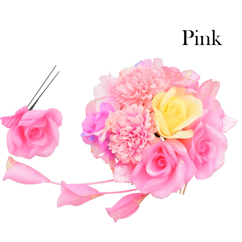 髪飾り成人式ピンク花かんざし２点セットコームＵピン髪留め卒業式振袖着物袴日本製かんざし簪和装