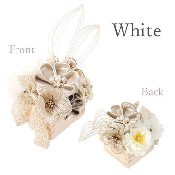髪飾りヘッドドレスつまみ細工水引リボン成人式ホワイト白花かんざしＵピンセット袴振袖着物和装卒業式